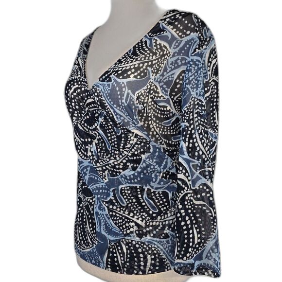 Tahari Abstract Wrap Sheer Blouse Size Medium - Picture 4 of 7